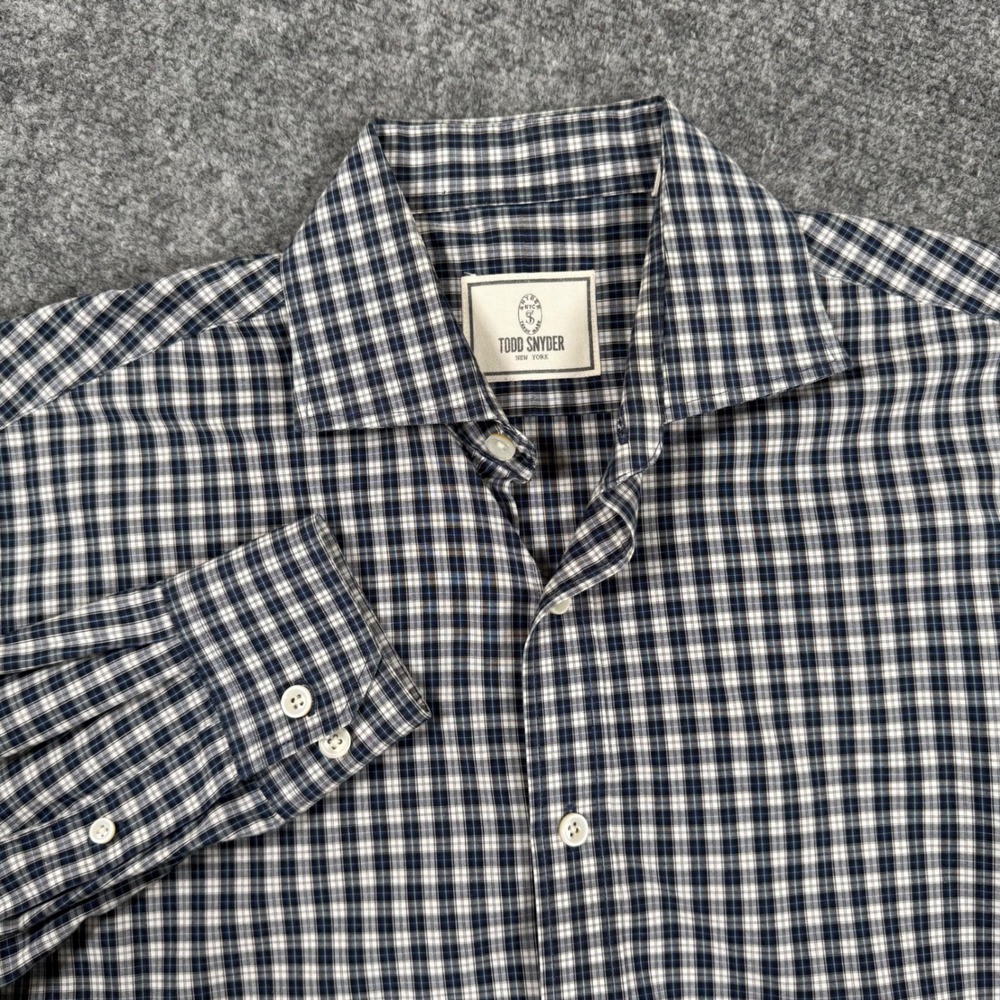 Todd Snyder Shirt Size 15.5/32 Navy Blue Plaid New York Button Down‎ Cotton Mens